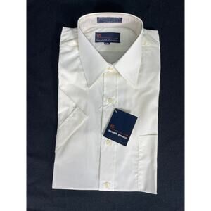 Kenneth Stevens Vintage Button Up Short Sleeve Dress Shirt Cream 14.5